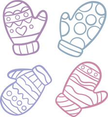 Cute glove elements, hand drawn line art doodle collection, holiday clip art set
