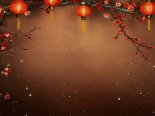 Background of vintage red hanging lantern copy space Chinese New Year Background Concept
