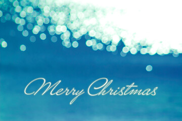 Merry Christmas Message on Blue Bokeh Like, Blurred Light Background Design