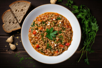 A warm embrace to the Italian culinary tradition with the rustic farro soup