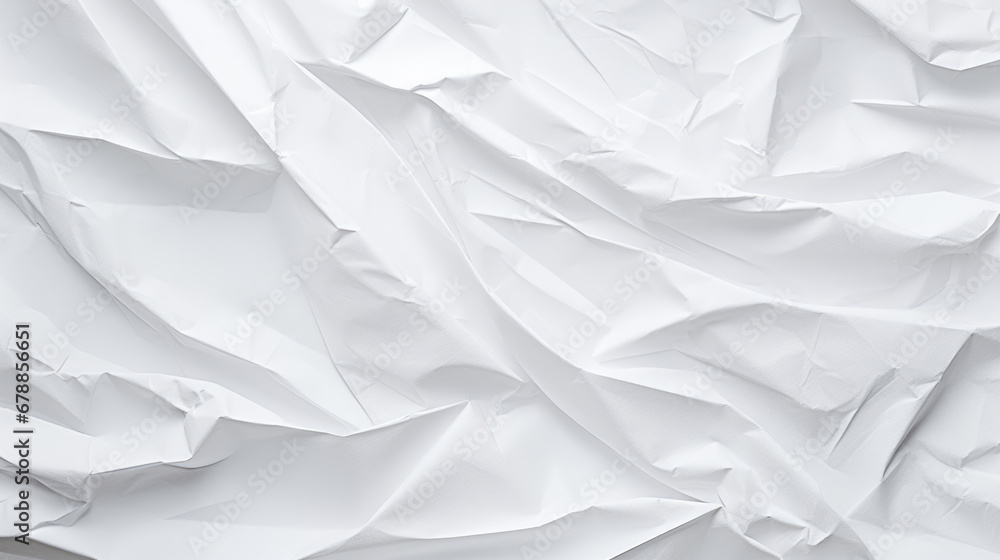 Fototapete a crumpled white paper texture with multiple creases and folds creating an abstract pattern.