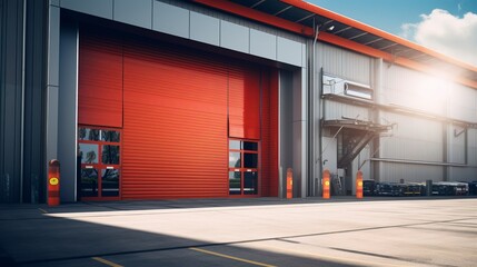 Industrial Unit with roller shutter doors. AI Generation - obrazy, fototapety, plakaty