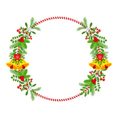 Christmas round floral wreath frame. Traditional winter garland icon
