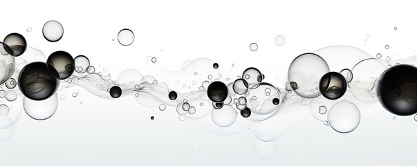 Water drops or oil bubbles, white or black colour. panorama picture.