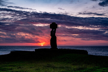 moais in Tahai at sunset, Rapa Nui, Easter Island