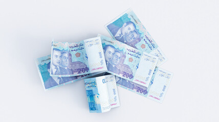Obraz na płótnie Canvas 3D render of 200 or two hundred dirham isolated on white background, moroccan money