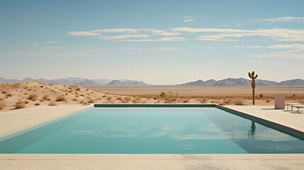 Fototapeta premium Swimming pool in a desert landscape. AI Generation