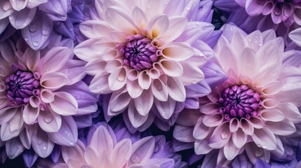 Beautiful purple dahlia flower with water drops. Springtime Concept. Mothers Day Concept with a Copy Space. Valentine's Day.