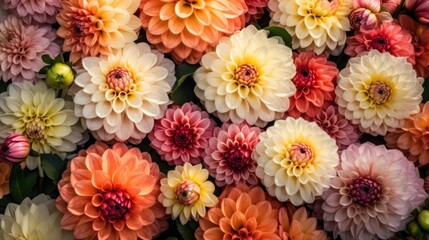 Colorful dahlia flowers in the garden. Springtime Concept. Mothers Day Concept with a Copy Space. Valentine's Day.