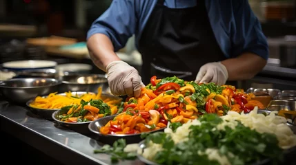 Wandcirkels aluminium a chef's hands chopping vegetables for a stir-fry, © Food Cart