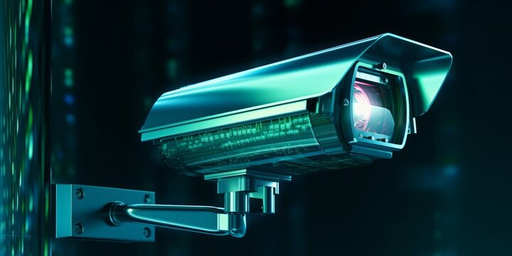hadows of an electronic network, a solitary security camera stands sentinel, its lens peering into the dark abyss of code—a visual symphony of vigilance in the realm of cybersecurity