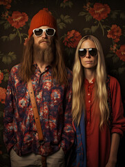 Obraz premium Hippie Peace and Love American Gothic, generative ai.