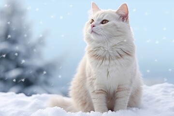 White cat in snow