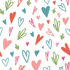 Valentine Day seamless pattern with Doodles and hearts