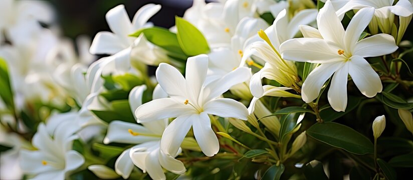 In the lush garden amidst vibrant summer blooms the white flowers of jasmine and lilies revealed the timeless beauty of natures springtime charm