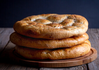Ramadan Pita (Turkish name; Ramazan Pidesi) Traditional Turkish bread for holy month Ramadan