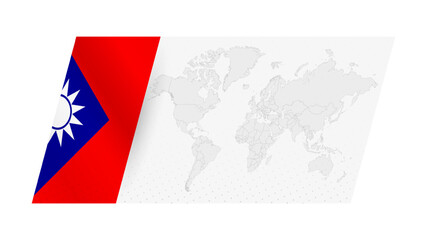 World map in modern style with flag of Taiwan on left side.