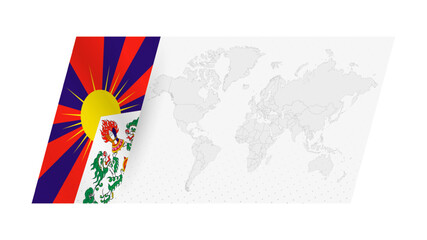 World map in modern style with flag of Tibet on left side.