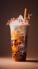 Bubble tea in a clear cup - obrazy, fototapety, plakaty