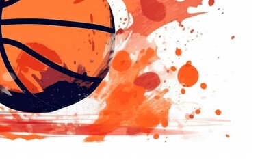 Colorful Basketball Ball with a Splash of Paint on a Basketball Court Generative AI