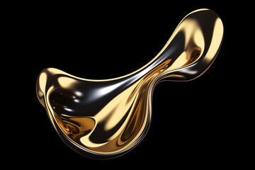 Golden liquid metal shape isolated. Wavy melted gold metal form