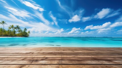 Fototapeta na wymiar wooden pier to an island in ocean against blue sky