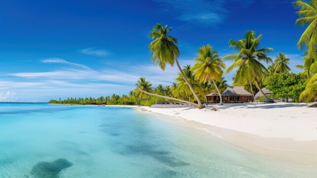 tropical landscape background concept. turquoise beach with palm tree © JuJamal