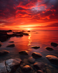 Fototapeta na wymiar Beautiful Sunset over the Sea with Red Sky