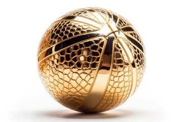 Golden Basketball Ball Shining Brightly Against a Clean White Generative AI