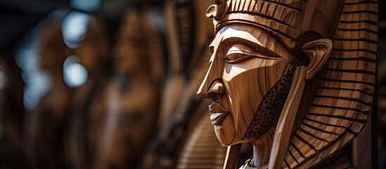 Fototapeta na wymiar In the bustling streets of the Middle East a skillful artisan delicately carved a mesmerizing face on a wooden sculpture paying homage to the intricate art forms of ancient civilizations an