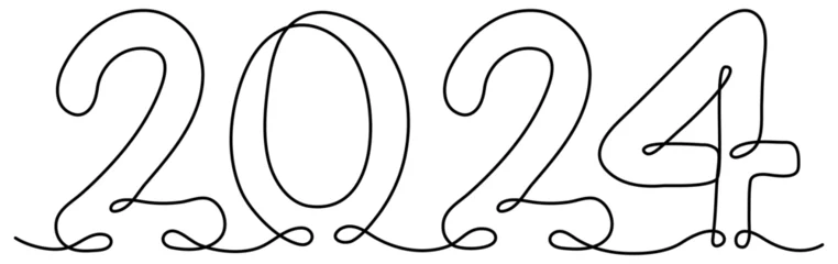 Papier Peint photo Une ligne 2024 New Year symbol continuous one line drawn. Vector illustration isolated on white.