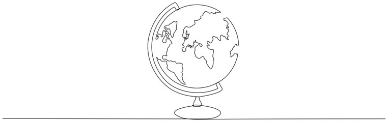 School globe continuous line drawing. World map linear symbol. Vector illustration isolated on white.