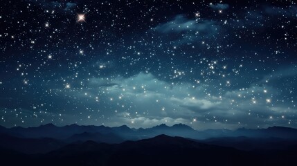 Obraz premium Stars in the sky, in the style of digital painting, tender depiction of nature, dark sky-blue and black, soft, romantic scenes, romanticized landscapes, serene atmospheric perspective, fine detailed