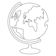 School globe icon continuous line drawing. World map educational linear symbol. Vector illustration isolated on white.