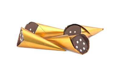 Chocolate candies in foil. Isolated on a white background.