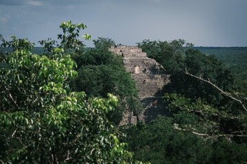 Fototapeta na wymiar Calakmul Maya archaeological site in the Mexican state of Campeche, deep jungle Mexico ancient civilisation 