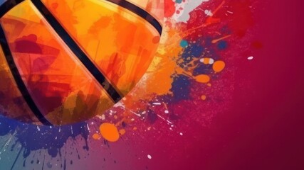 Colorful Basketball Dripping with Paint on a Vibrant Basketball Court Generative AI - obrazy, fototapety, plakaty