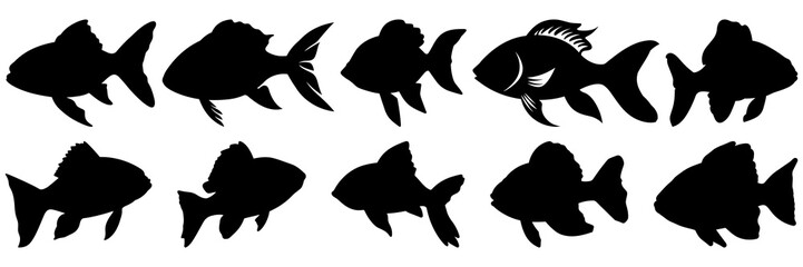 Fish silhouettes set, large pack of vector silhouette design, isolated white background
