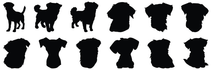 Dog silhouettes set, large pack of vector silhouette design, isolated white background.