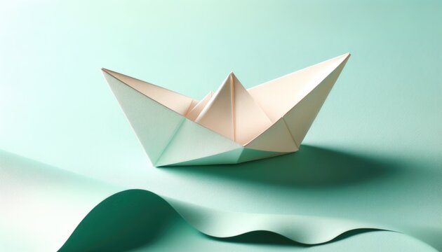 Origami Paper Boat on Teal Background