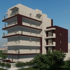 Obraz premium Modellazione 3D e rendering di edificio residenziale moderno