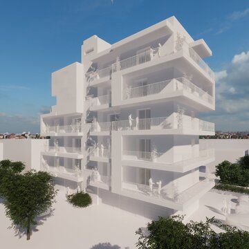 Modellazione 3D e rendering di edificio residenziale moderno