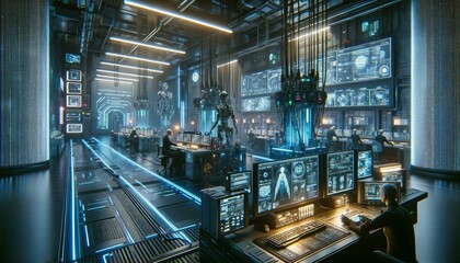 Depiction of a cyberpunk underground lab.