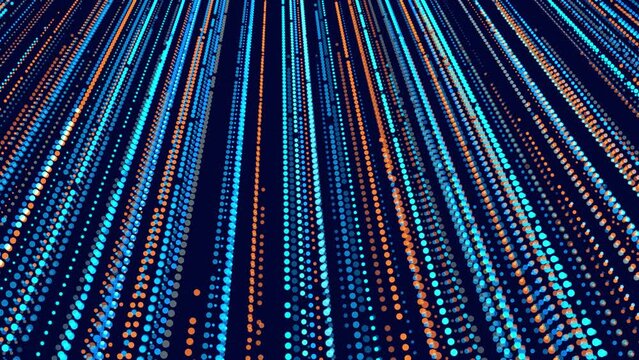 glow particles form orange blue lines. Info concept lines, ai construction light grid. Lines form hologram. Vj loop abstract sci-fi bg. Hi-tech info technology background with parallel lines.