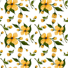 pattern of yellow flowers with leaves