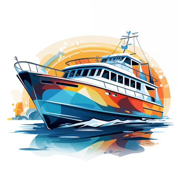 Vector illustration of yachts and boats on the water background.