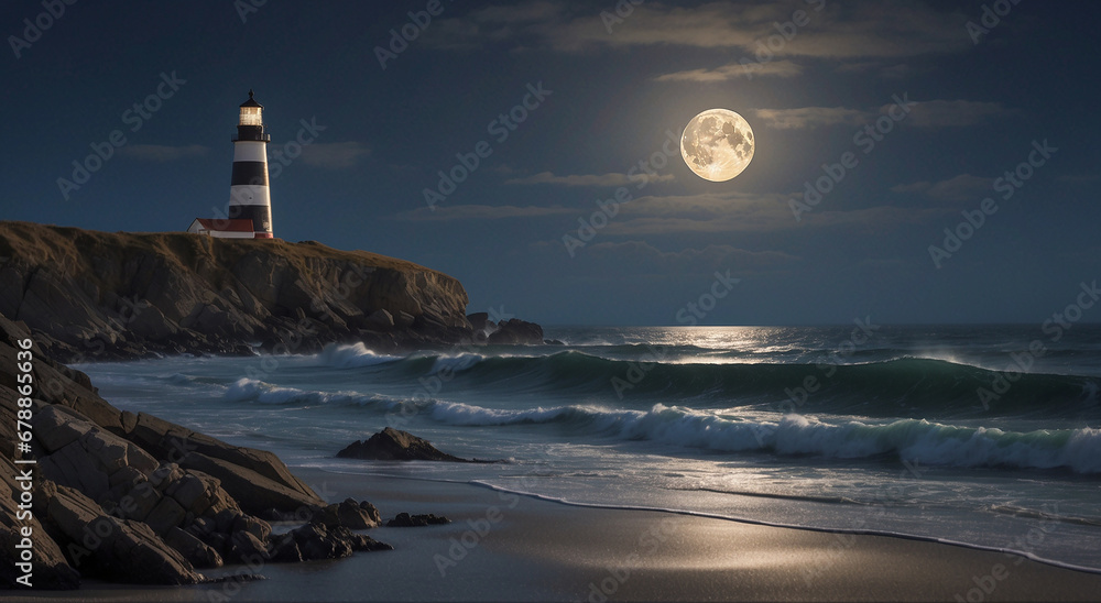 Poster a serene coastal scene with waves gently crashing against weathered cliffs, kissed by the soft light