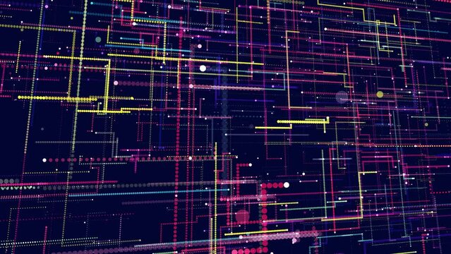 multicolored holographic constructions, 3d structures of luminous lines. abstract 3d grids as a high-tech informational looped bg. Sci-fi futuristic background. Technological neon light. Information
