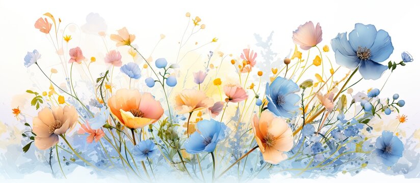 The abstract watercolor design features a beautiful summer flower pattern isolated on a white background creating a stunning nature inspired art illustration reminiscent of spring with its d