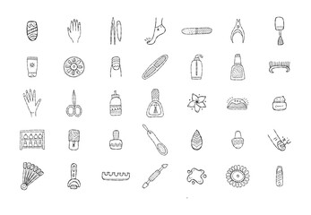 Manicure and pedicure collection. Icons set for your design. Colouring page